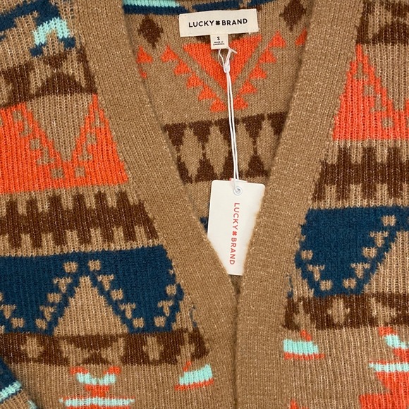 Lucky Brand Southwestern Aztec Print Long Open Front Cardigan Sweater Women S - Picture 3 of 11